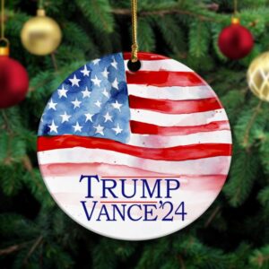 Trump Vance 2024 Christmas Ornament – Patriotic American Flag Ceramic Ornament