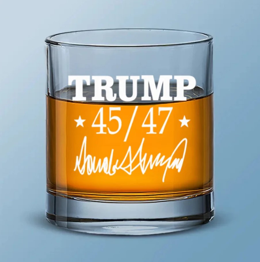 Trump 2024 45 47 Whiskey Glass, 47th US President Printed Wine Glass