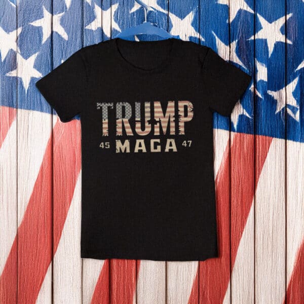 Trump 45-47 MAGA US Flag T-Shirt
