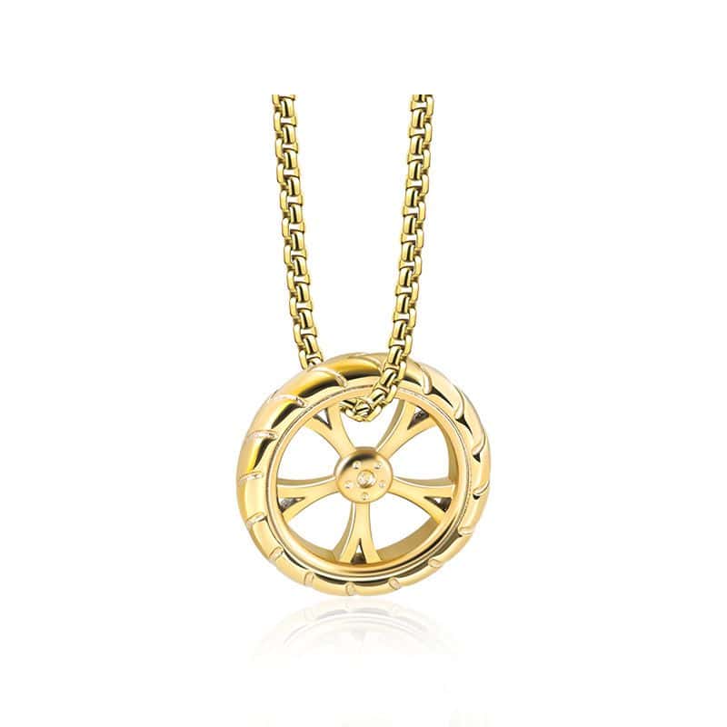 Men's Stainless Steel Wheel Rim Charm Necklace