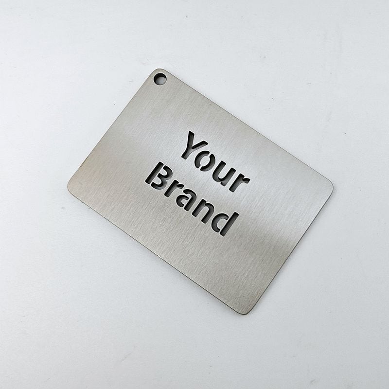 custom rectangular stainless steel logo tag keychain laser cut brushed finish