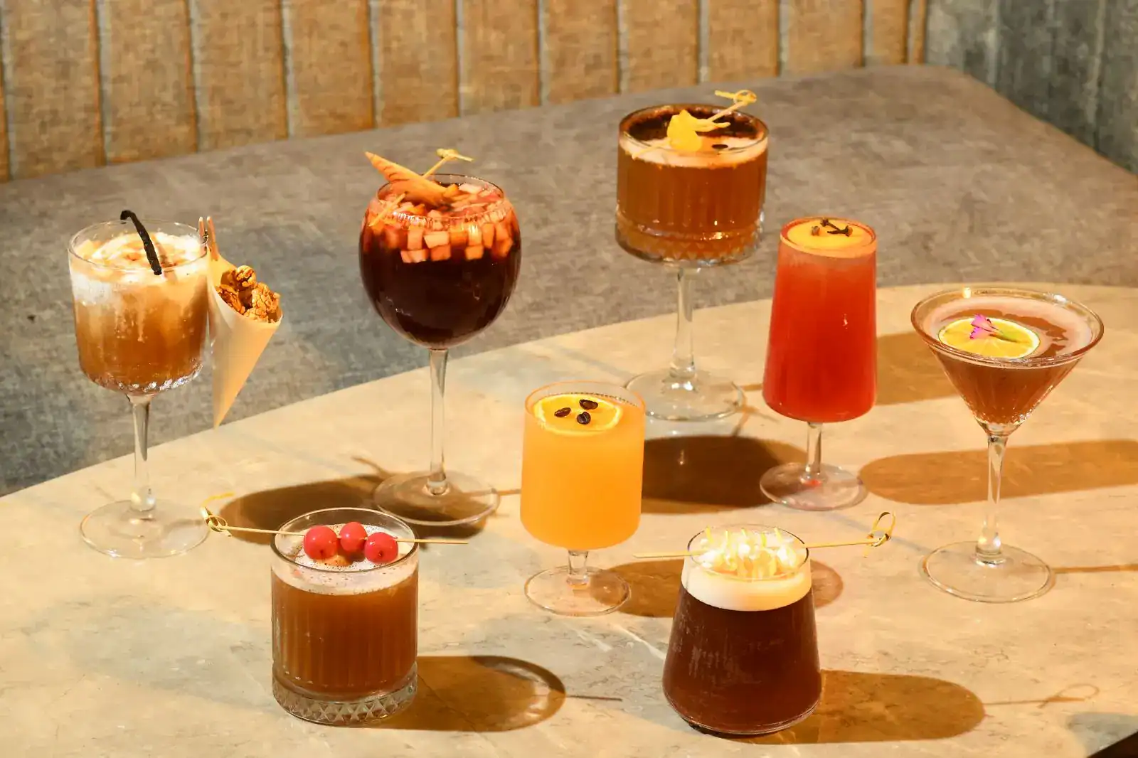 Vibrant assortment of creatively crafted cocktails showcasing mixology expertise at Twisted Tails.