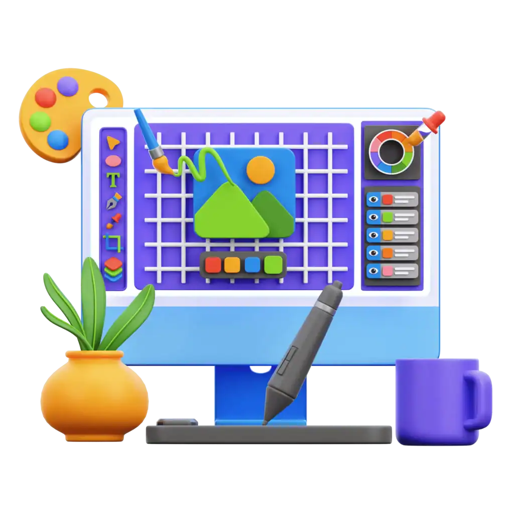 Ilustración de branding digital con diseño visual creativo y construcción de identidad de marca