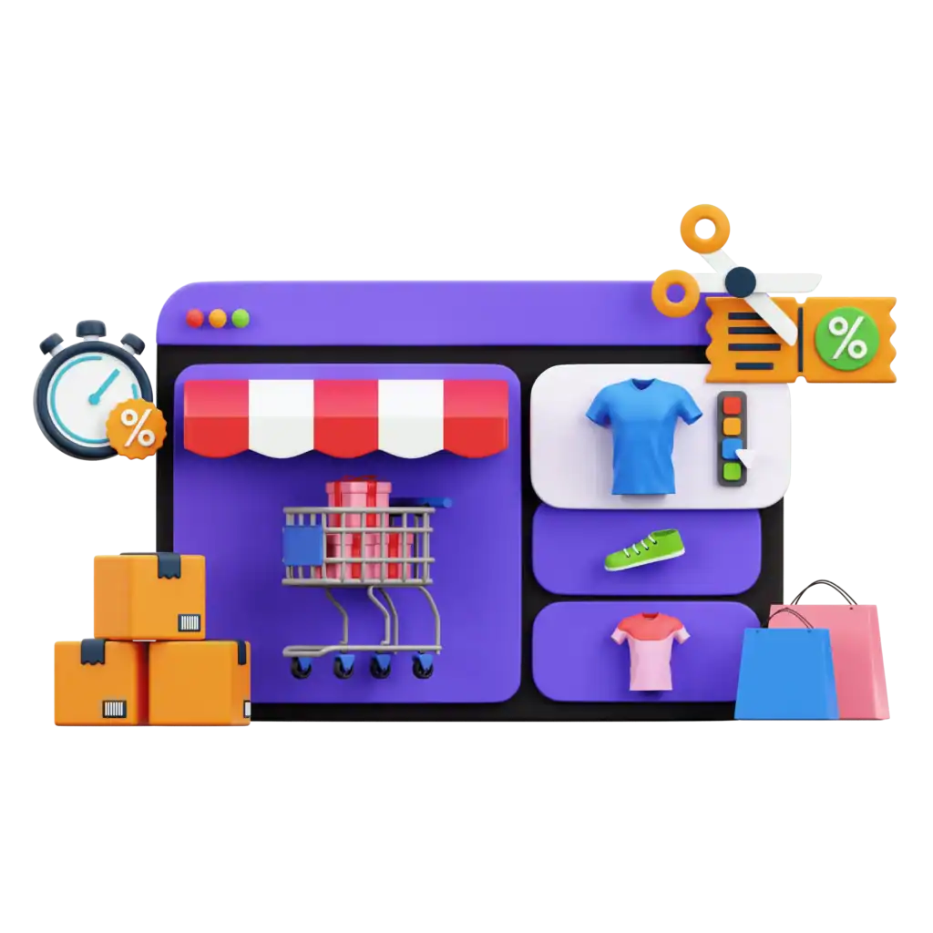 Ilustración diseño de tienda online WooCommerce con escaparate digital personalizado