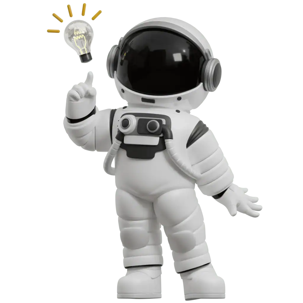 Astronauta con idea creativa, símbolo de estrategias de marketing innovadoras