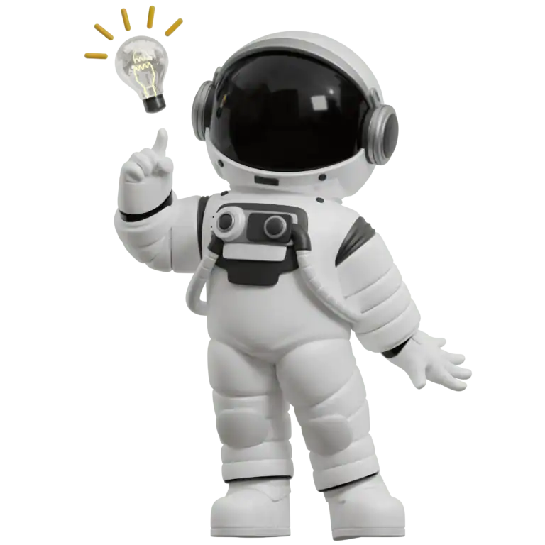 Astronauta con idea creativa, símbolo de estrategias de marketing innovadoras