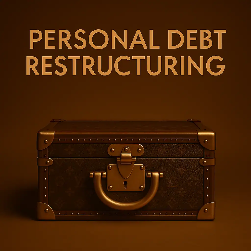 Personal debt restructuring suitcase concept for finance and credit management.