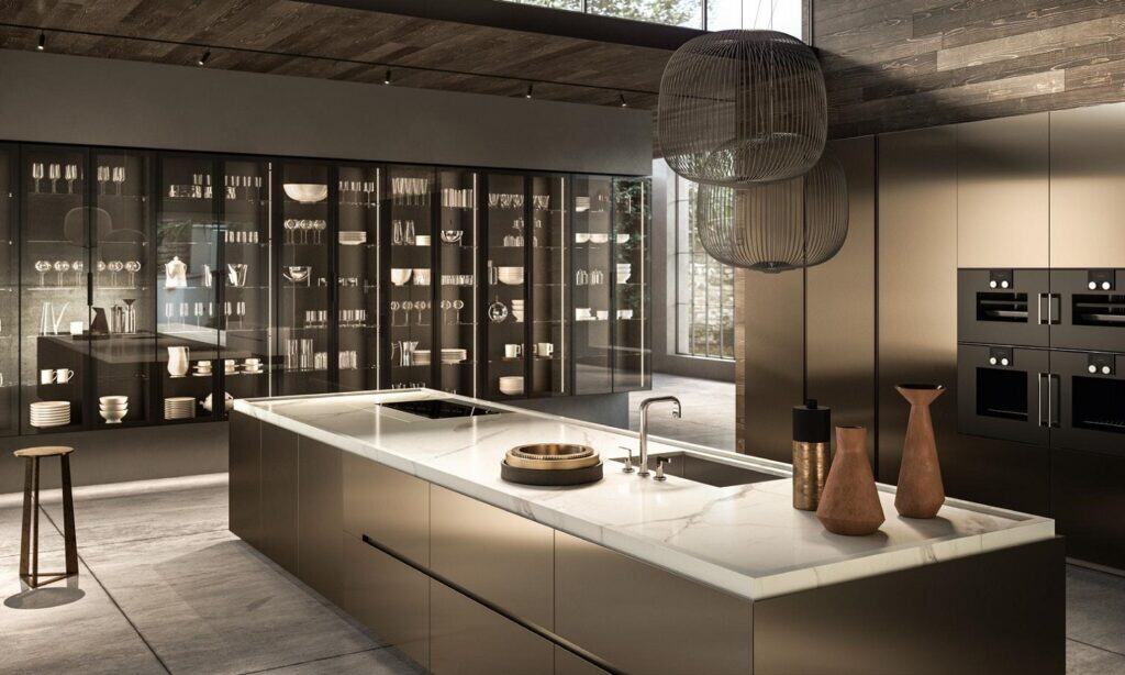Urban Homes modern kitchen with minimalist design and high-end appliances.