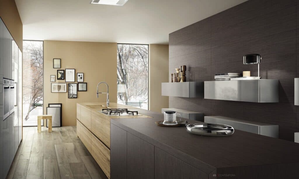 Urban Homes modern kitchen with sleek design and large windows.
