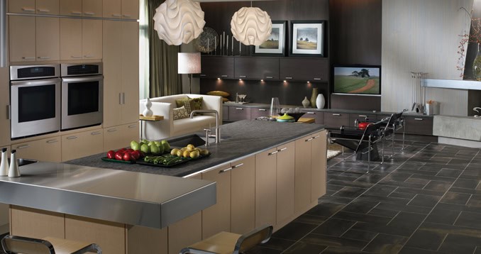 Urban Homes modern kitchen featuring sleek cabinetry and contemporary design elements.