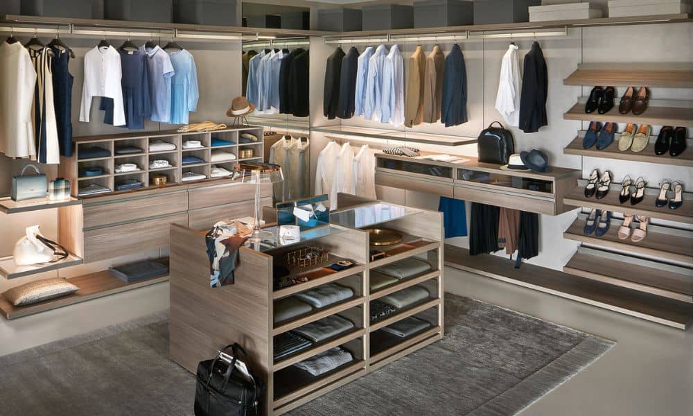 Stylish retail space showcasing men's and women's clothing, shoes, and accessories in a contemporary.