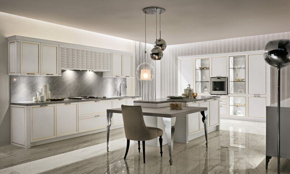 Elegant modern kitchen cabinets with sleek white finishes and minimalist design. Perfect for contemp.