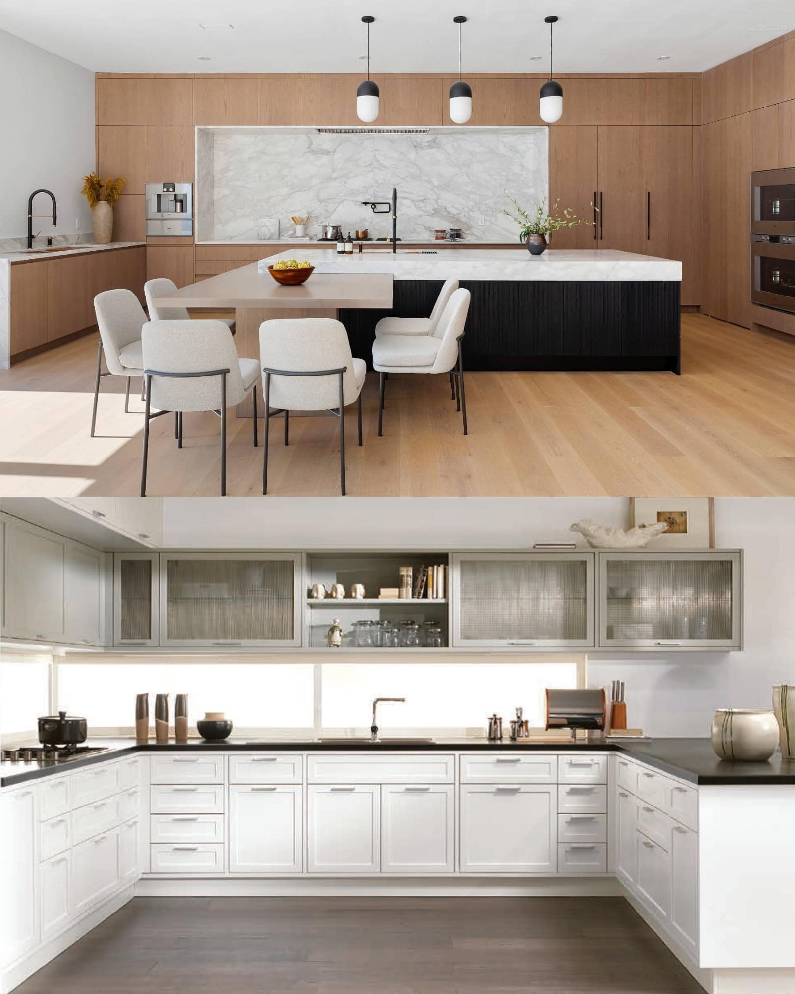 Create an image based on the two attached images. Why Natural Wood Cabinetry Is Replacing All-White Kitchens
