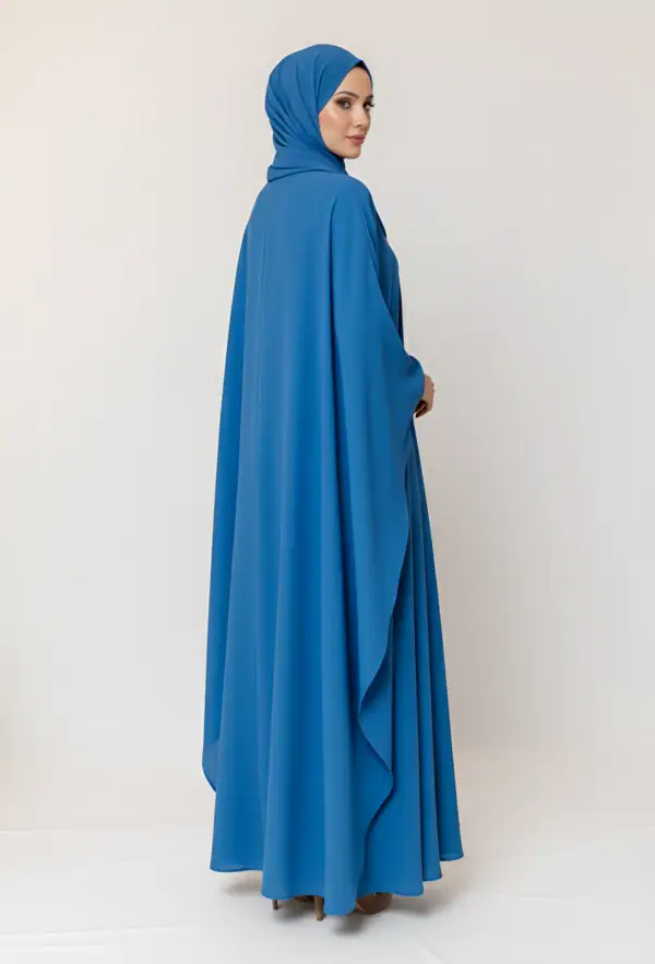 Elegant blue abaya and hijab for modest fashion and special occasions.