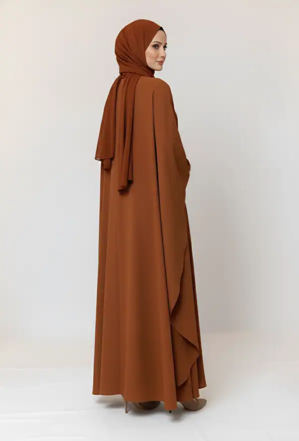 Abaya and hijab set in warm brown, modest and stylish for women. Perfect for special occasions or ev.