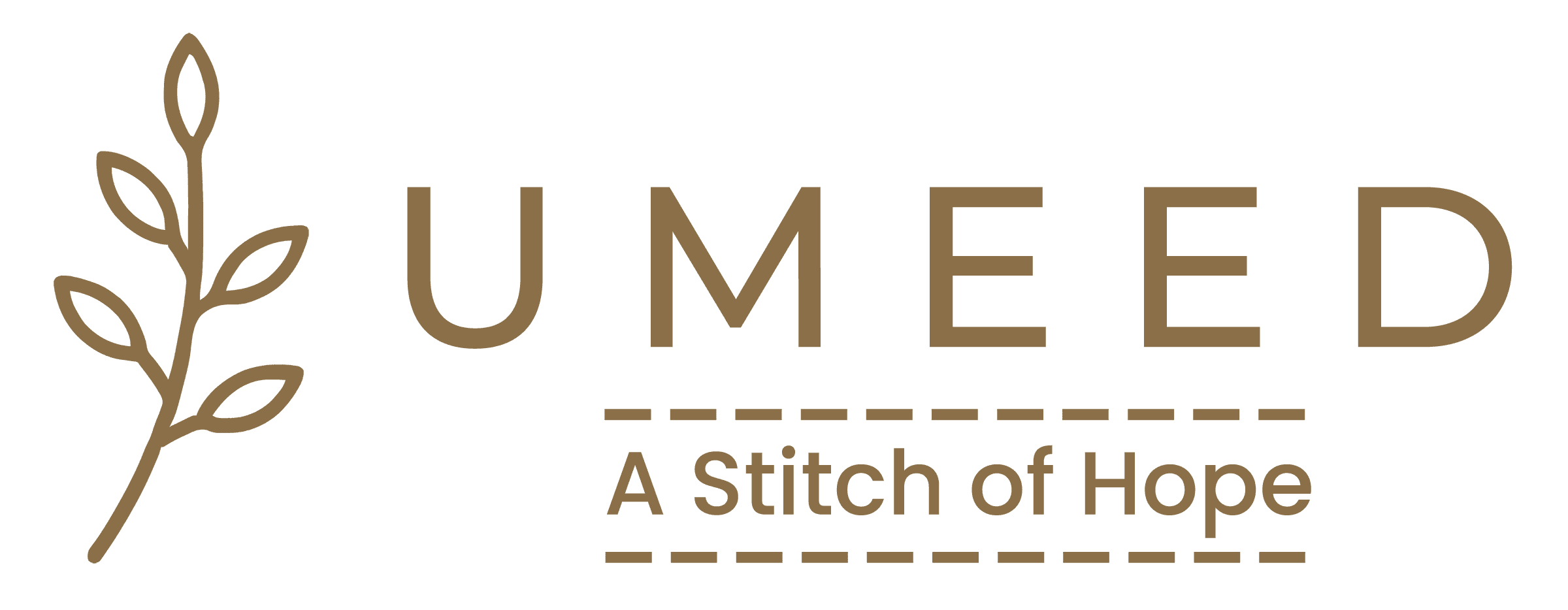 Umeed Designs logo featuring a stylized leaf and the tagline "A Stitch of Hope".