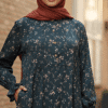 Elegant floral dress with hijab, perfect for modest fashion and special occasions.