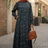 Elegant floral maxi dress with hijab for women by Umeed Designs.
