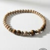 Beaded jewelry necklace featuring natural wood and metallic beads, handcrafted by Umeed Designs in C.
