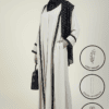 Abaya with hidden zip pockets, front open design, lightweight fabric, perfect for modest fashion.