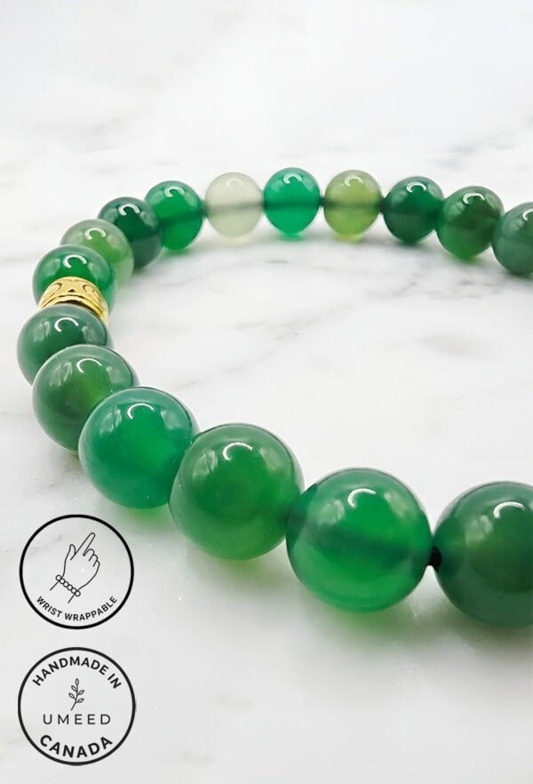 Elegant green jade beaded necklace handcrafted in Canada by Umeed Designs.