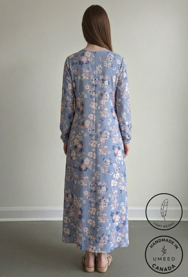 Elegant floral maxi dress for women, handmade by Umeed Designs.