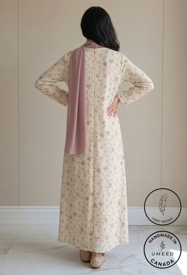 Beautiful floral printed long dress with pink dupatta, perfect for special occasions.