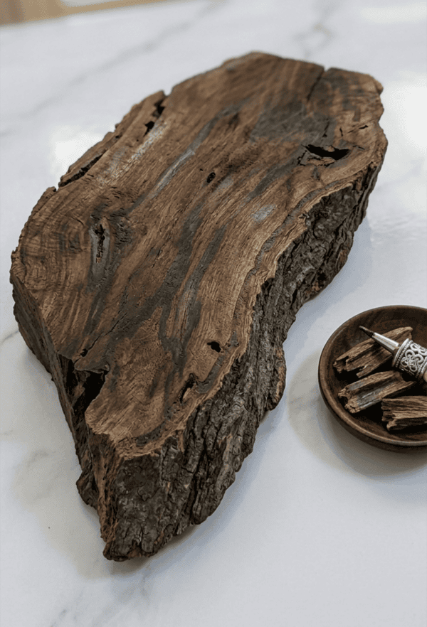 Rustic wooden decor with cinnamon sticks for a cozy, natural aesthetic.