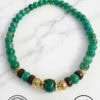 Handmade green beaded necklace with gold and black accents, crafted in Canada.