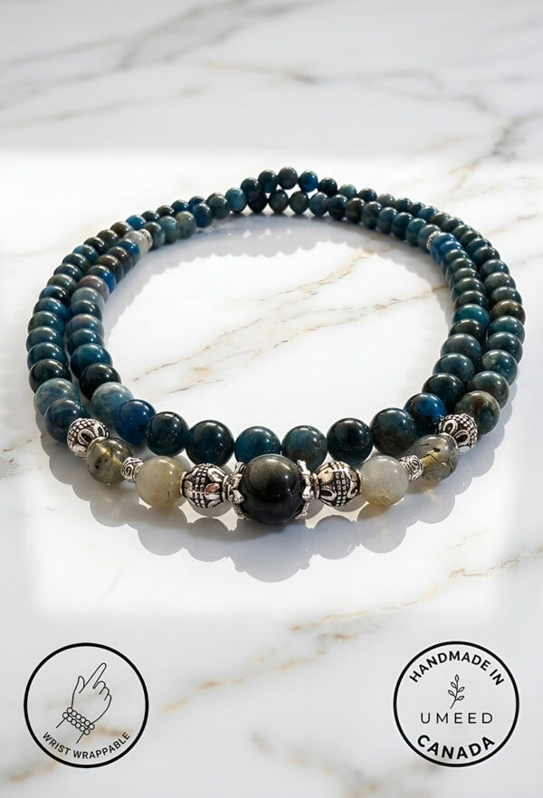 Elegant handmade beaded necklace with silver accents, crafted in Canada by Umeed Designs.