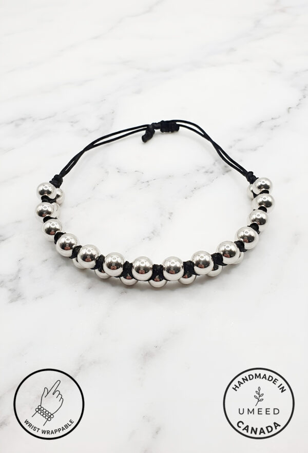 Handmade silver beaded adjustable bracelet from Umeed Designs Canada.