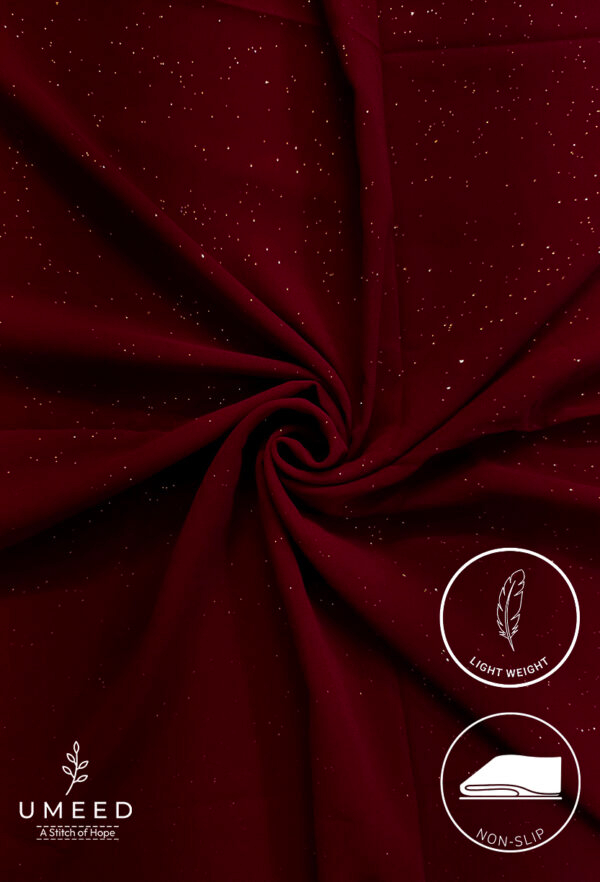 Elegant deep red fabric with gold specks, lightweight and non-slip for versatile use.