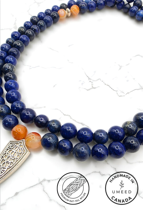 Handmade blue and orange beaded necklace with silver pendant from Umeed Designs.