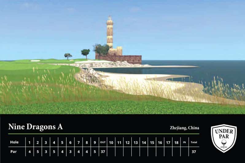 Lighthouse on the coast of Zhejiang, China, with scenic golf course in the foreground.