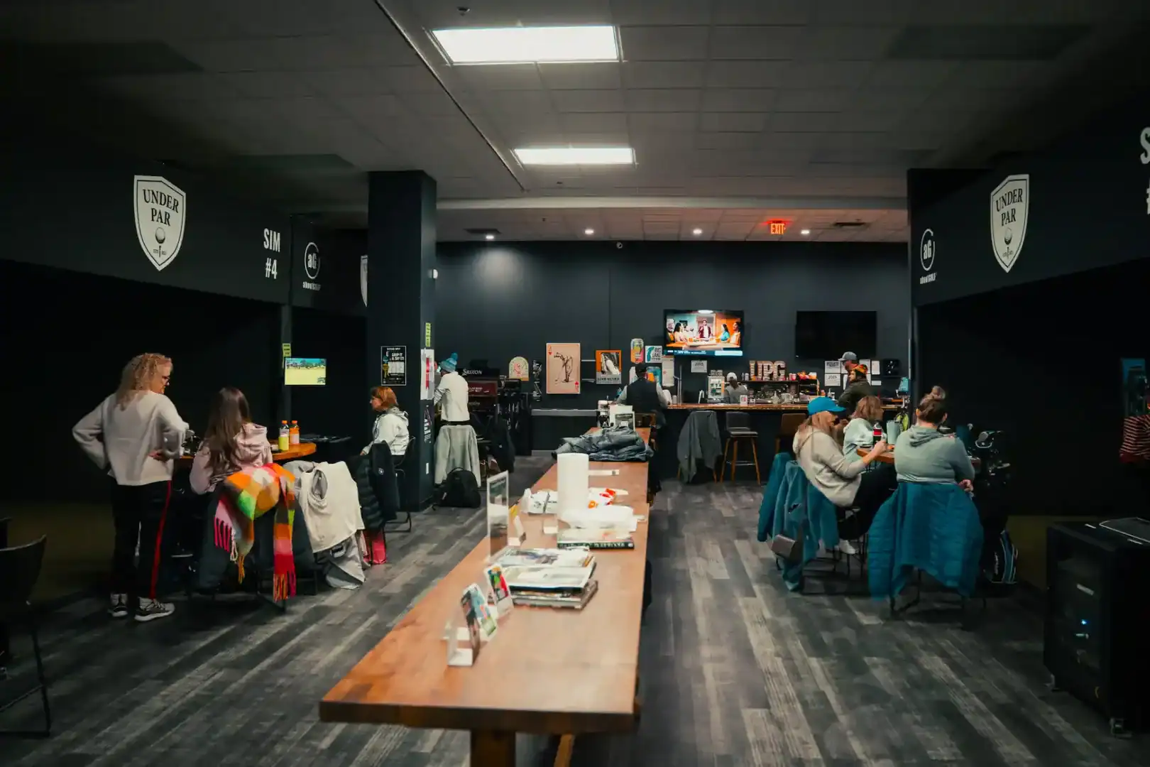 Indoor golf simulator facility at Under Par Golf.