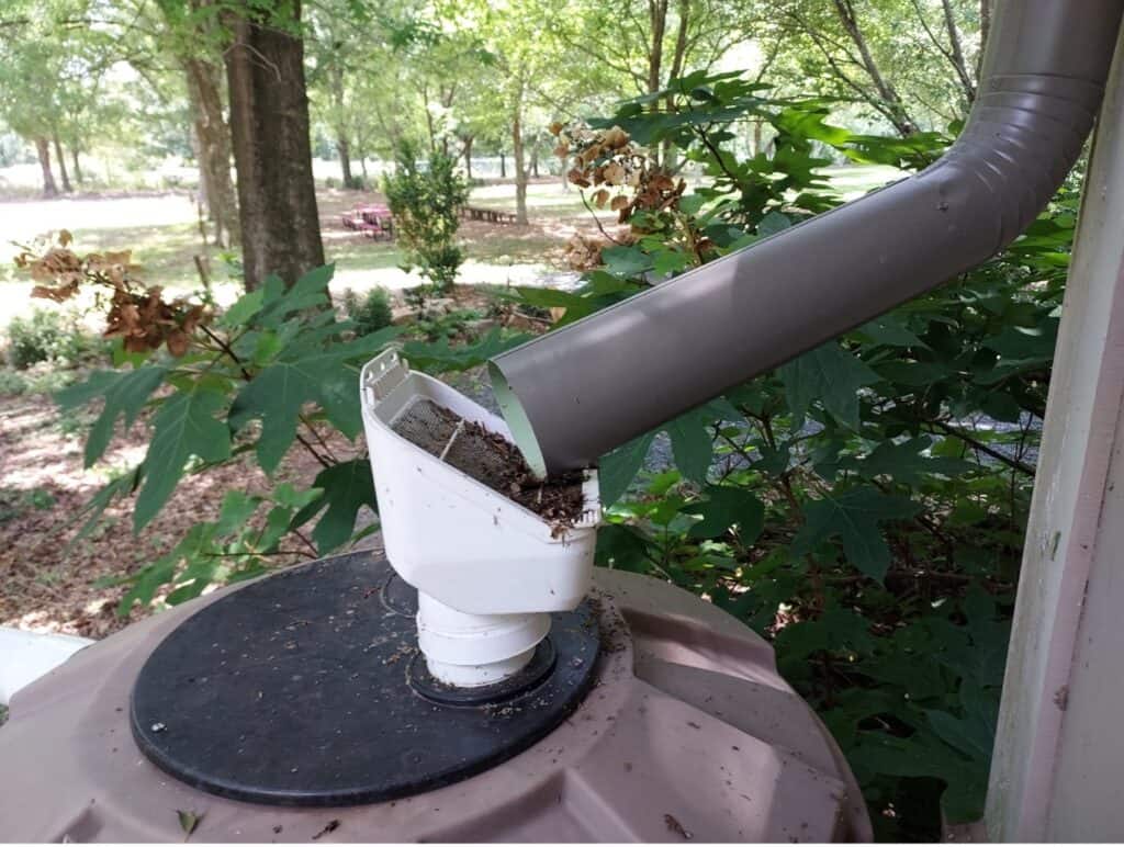 Cistern gutter connection and downspout pre-filter at the UGA GSI demo site