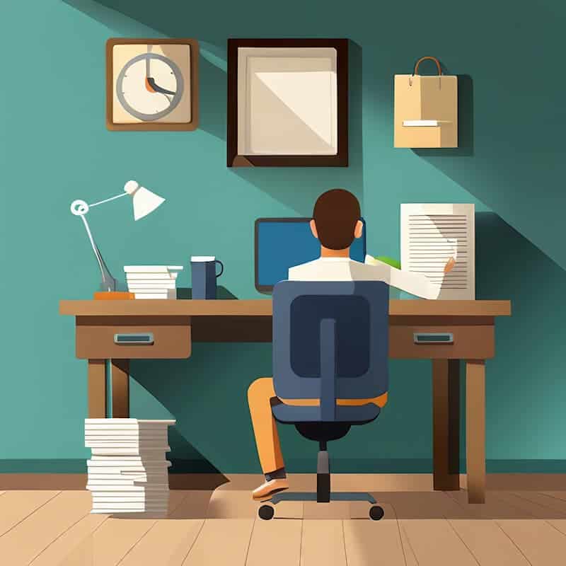 An illustration of a man working at a desk