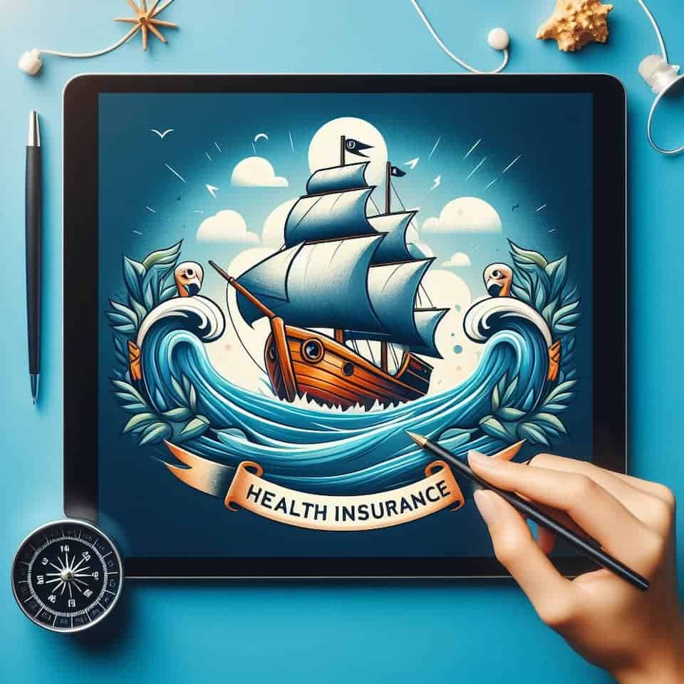 A tablet showing a sailboat with the title of Health Insurance