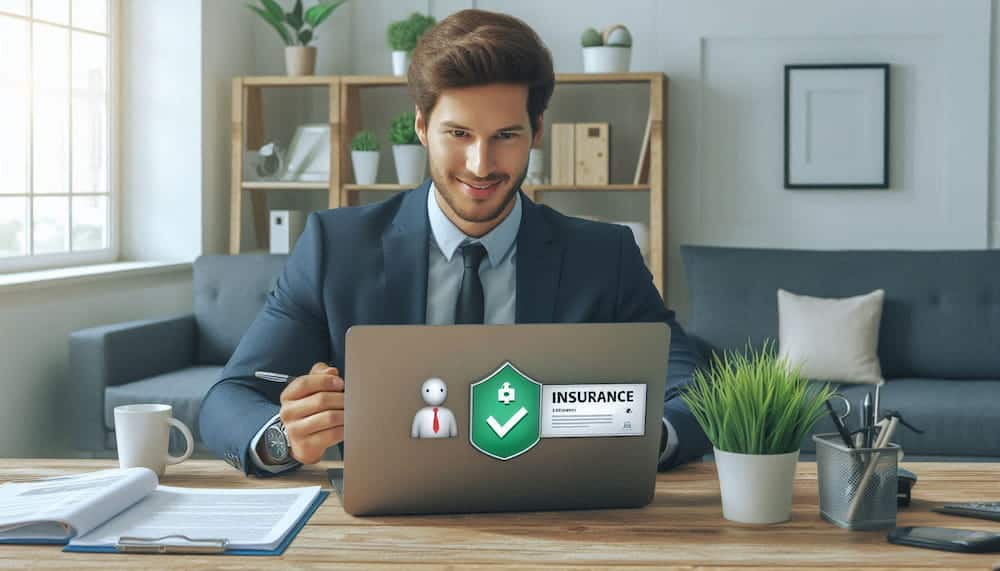Working from Home Office An insurance agent sitting at a desk with a laptop