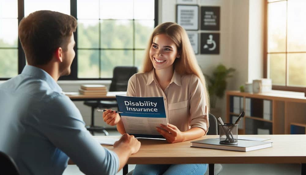 Disability Insurance A young insurance agent meeting with a client who is looking for disability insurance