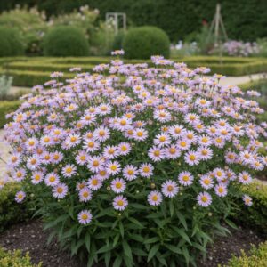 Alergia na pyłek, kwiaty asters, dekoracyjny ogród, rośliny kwitnące.