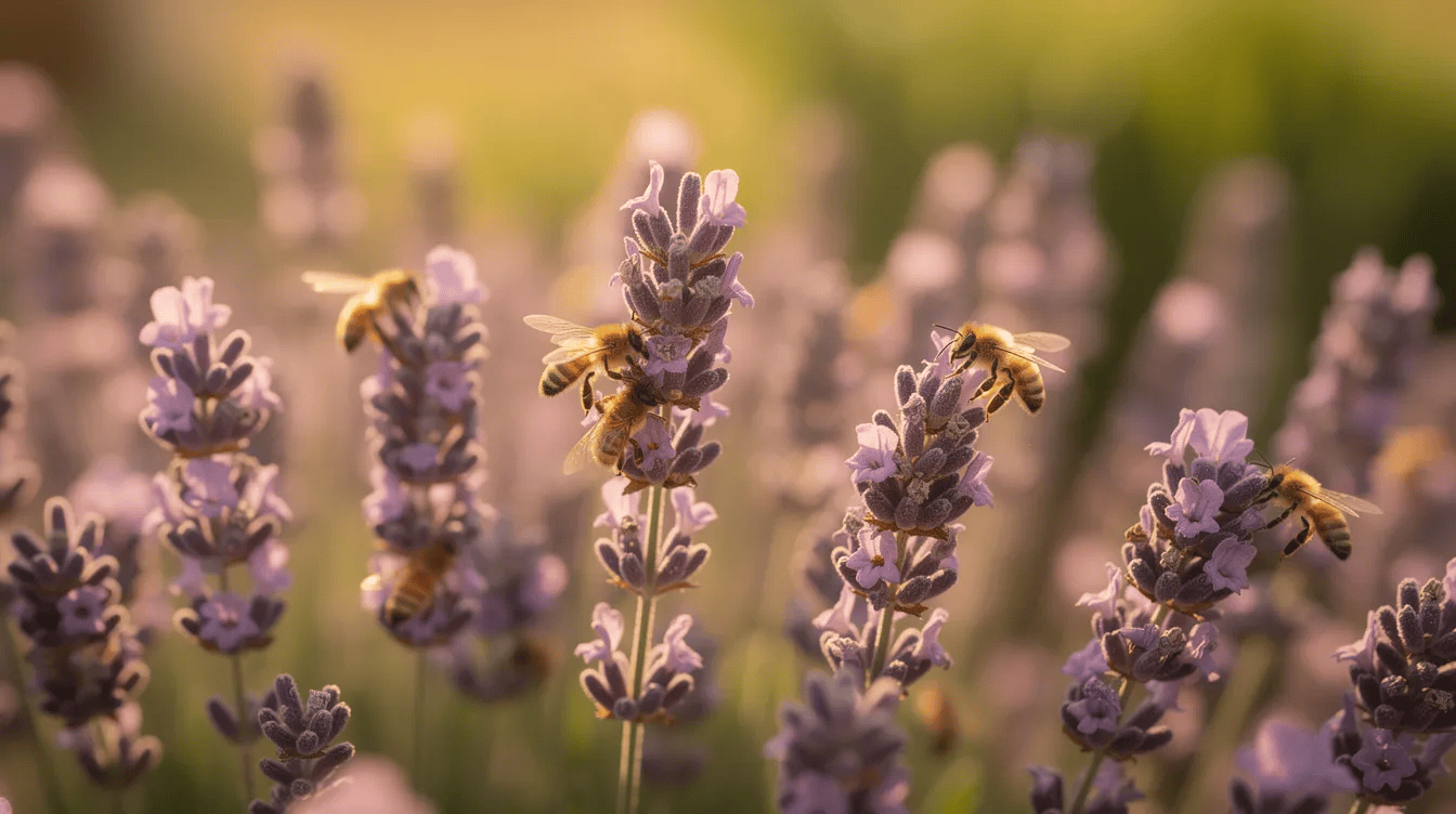 Pszczoły na kwitnącej lawendzie, naturalny i ekologiczny obraz.