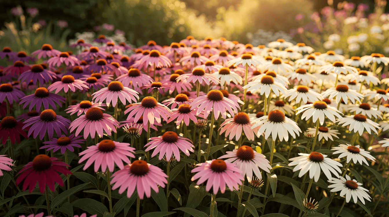 Kolorowe kwiaty Echinacea w słoneczny dzień.