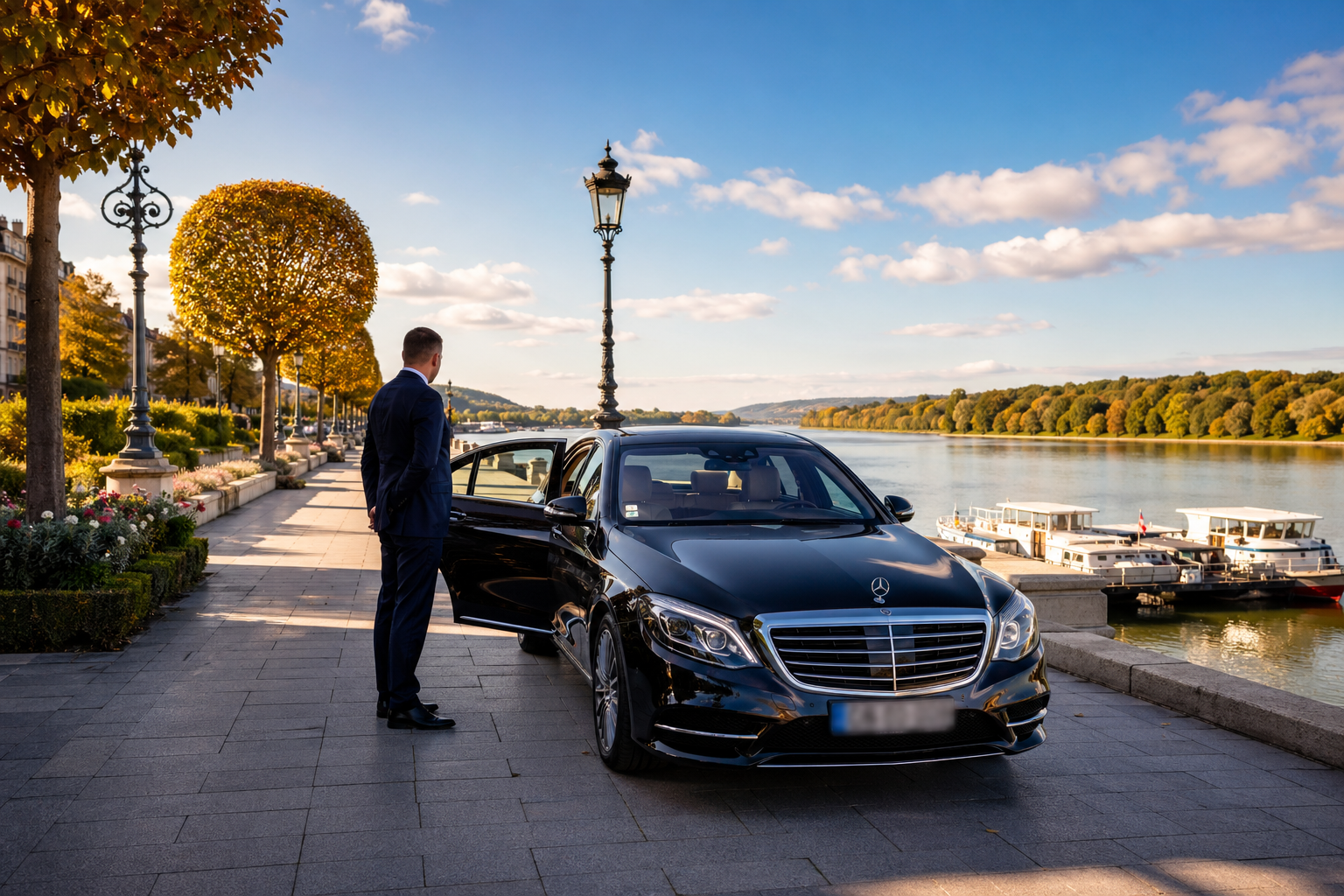 A riverside pause along the Danube — Mercedes-Benz S-Class.
