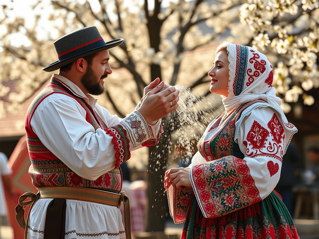 Easter sprinkling ceremony with traditional dress