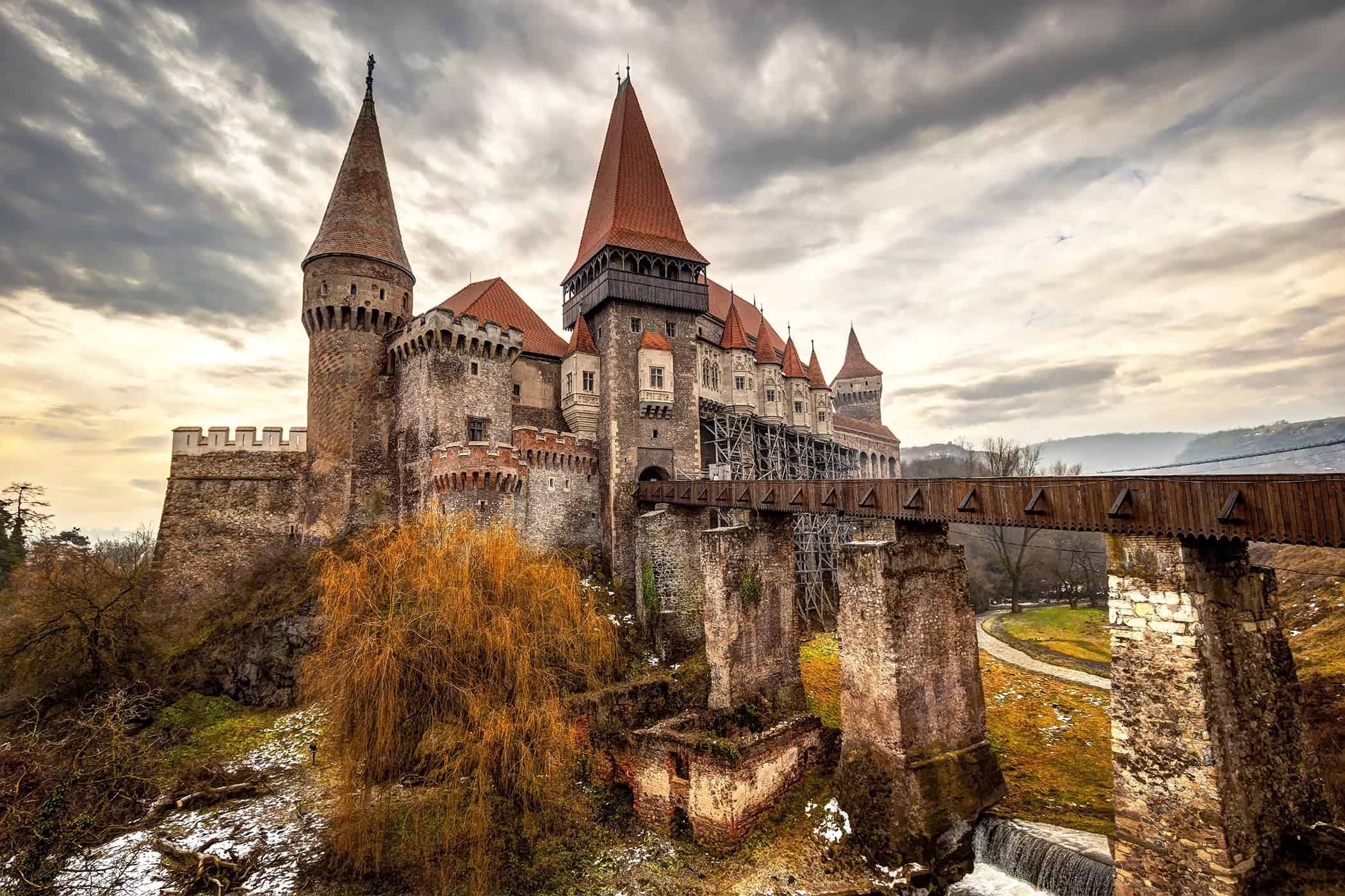 Transylvanian landscape with historic architecture in Romania