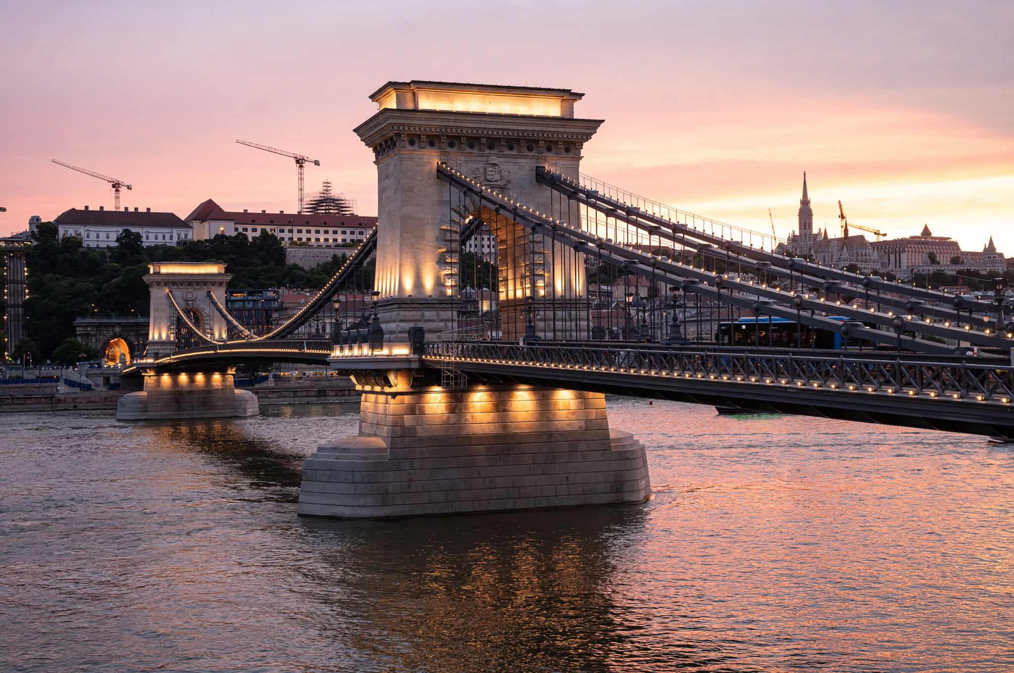 Budapest Chain Bridge at sunset — iconic landmark for VIP city transfers and sightseeing