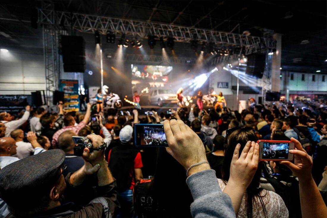 AMTS Budapest live show crowd watching automotive performance demonstrations