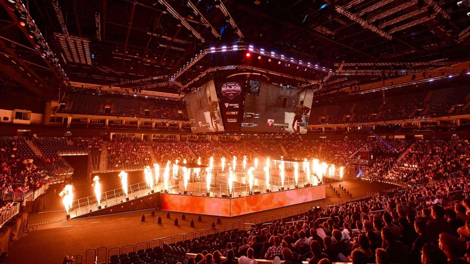 Fire performance at Budapest Arena event.