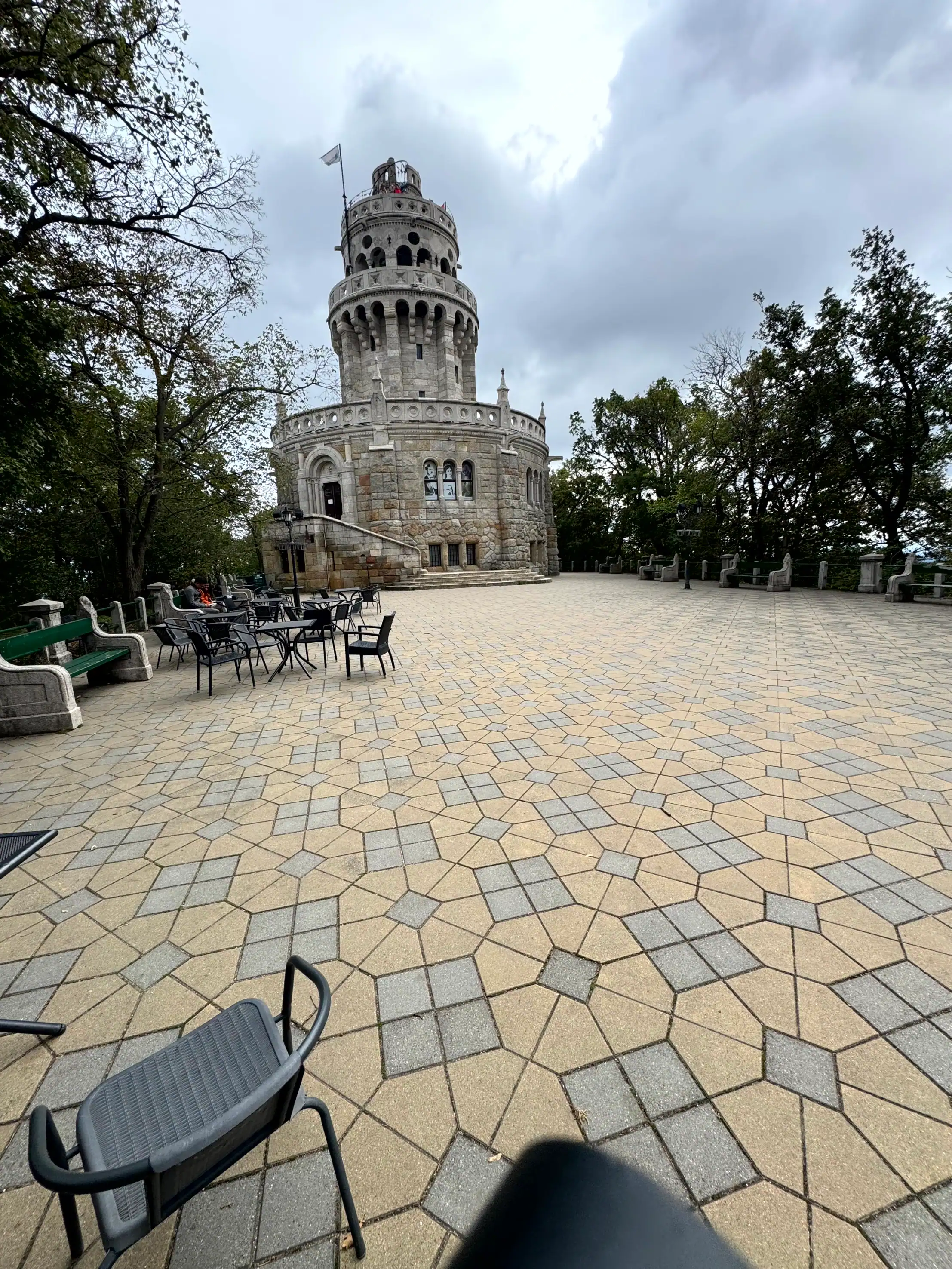 Historic Budapest Tower overlooking the cityscape.